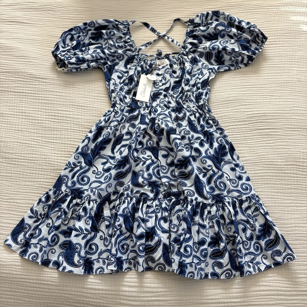 Cleobella Bea Mini Dress Women's Sz Medium Ruffle Hem Organic Cotton Pockets NWT